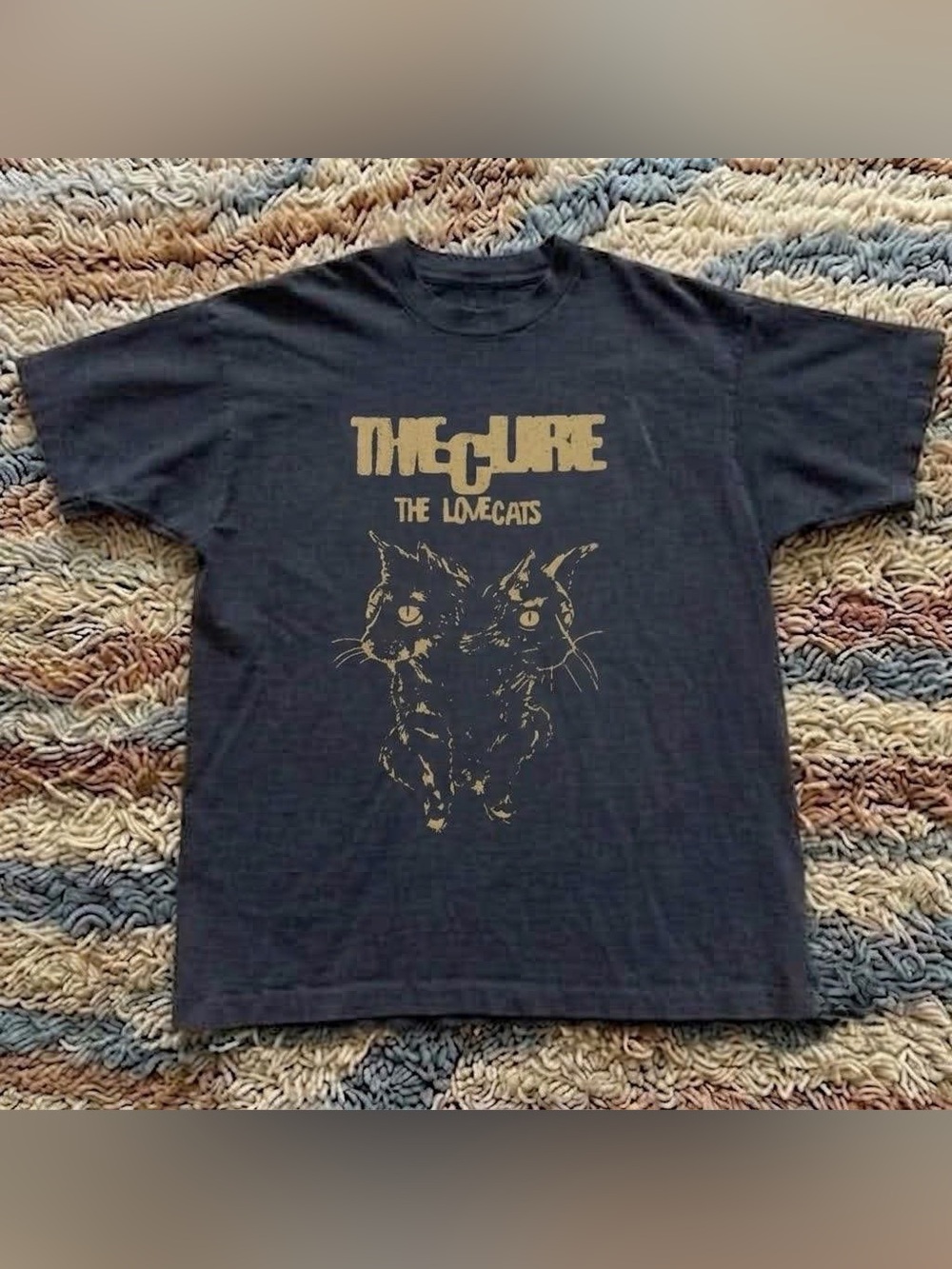 Vintage Black Tee with Gold 'The Cure - The Lovecats' Graphic